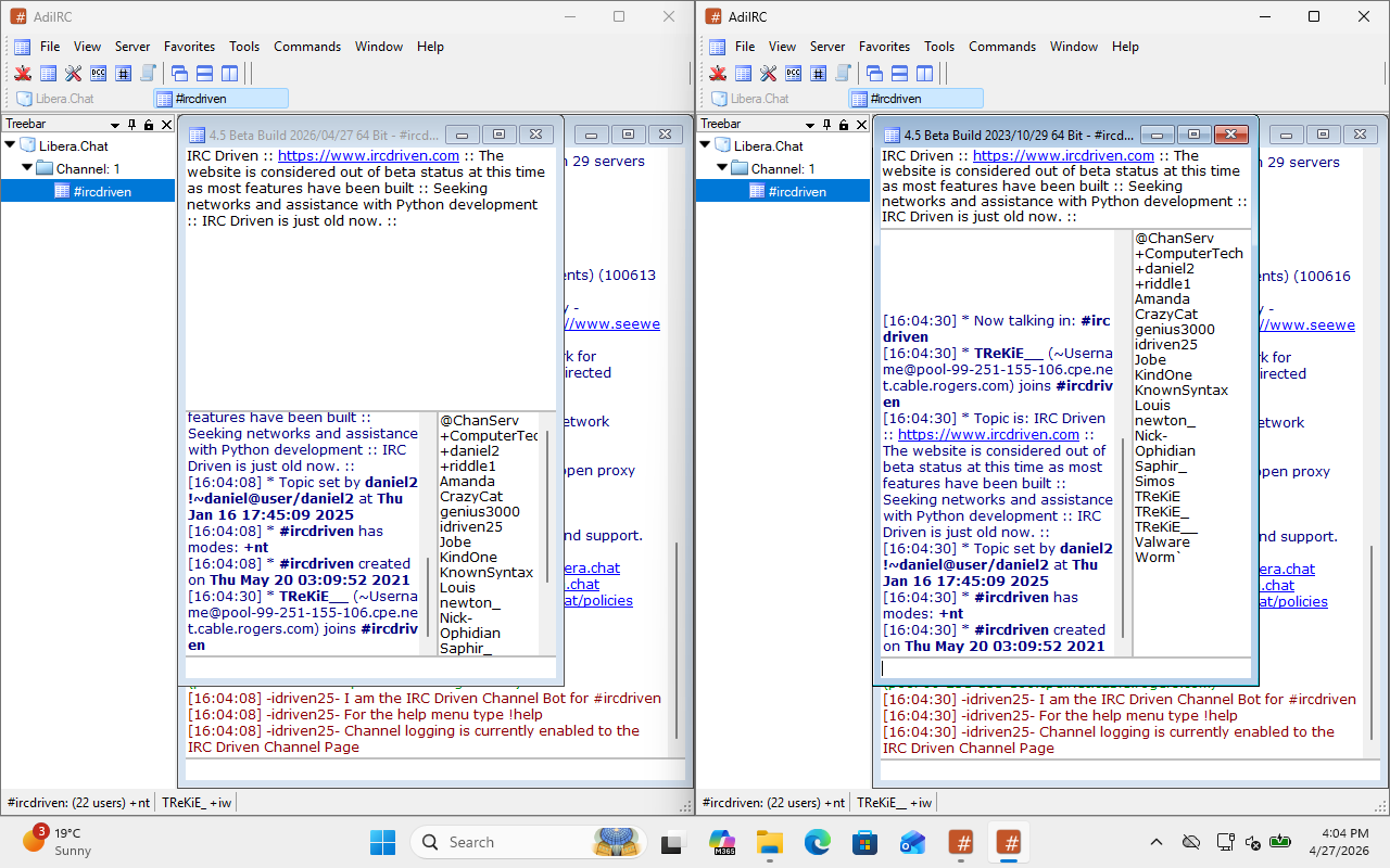 Showing repro on 2026/04/27 (left) and 2023/10/29 (right)
